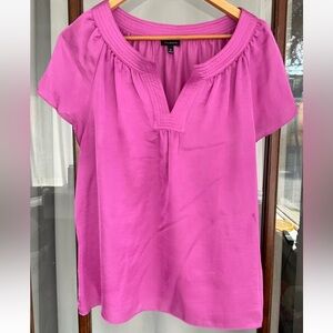 Talbots Short Sleeve Pink Satin V-Neck Top Shirt Size 14 Festival Glam Party